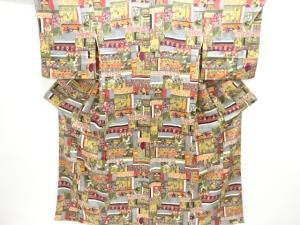 切りばめ風 時代人物に壺模様小紋着物